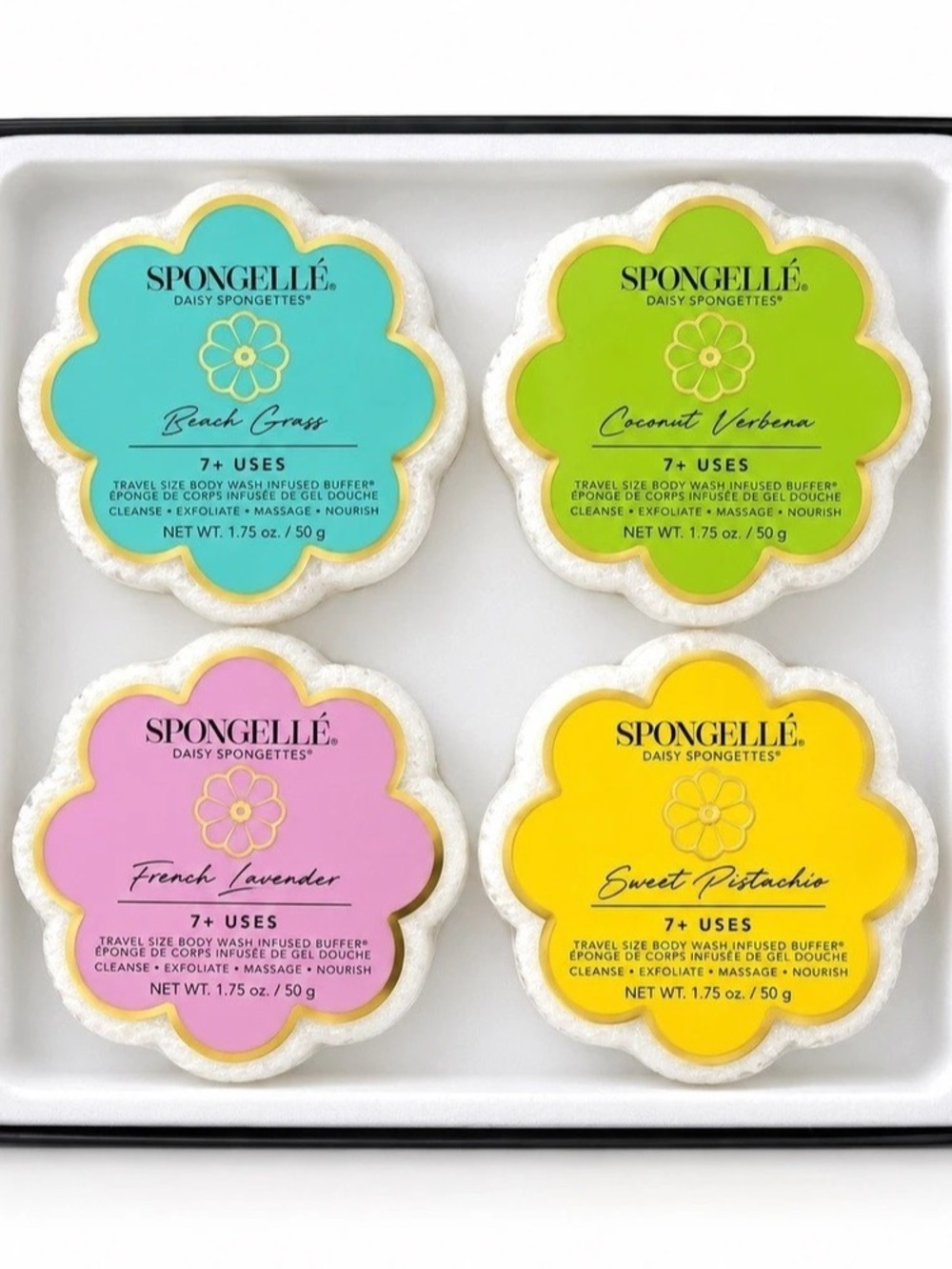 Spongellé Daisy Collection Spongette Quartet Body Wash Buffers Gift Set NWT
